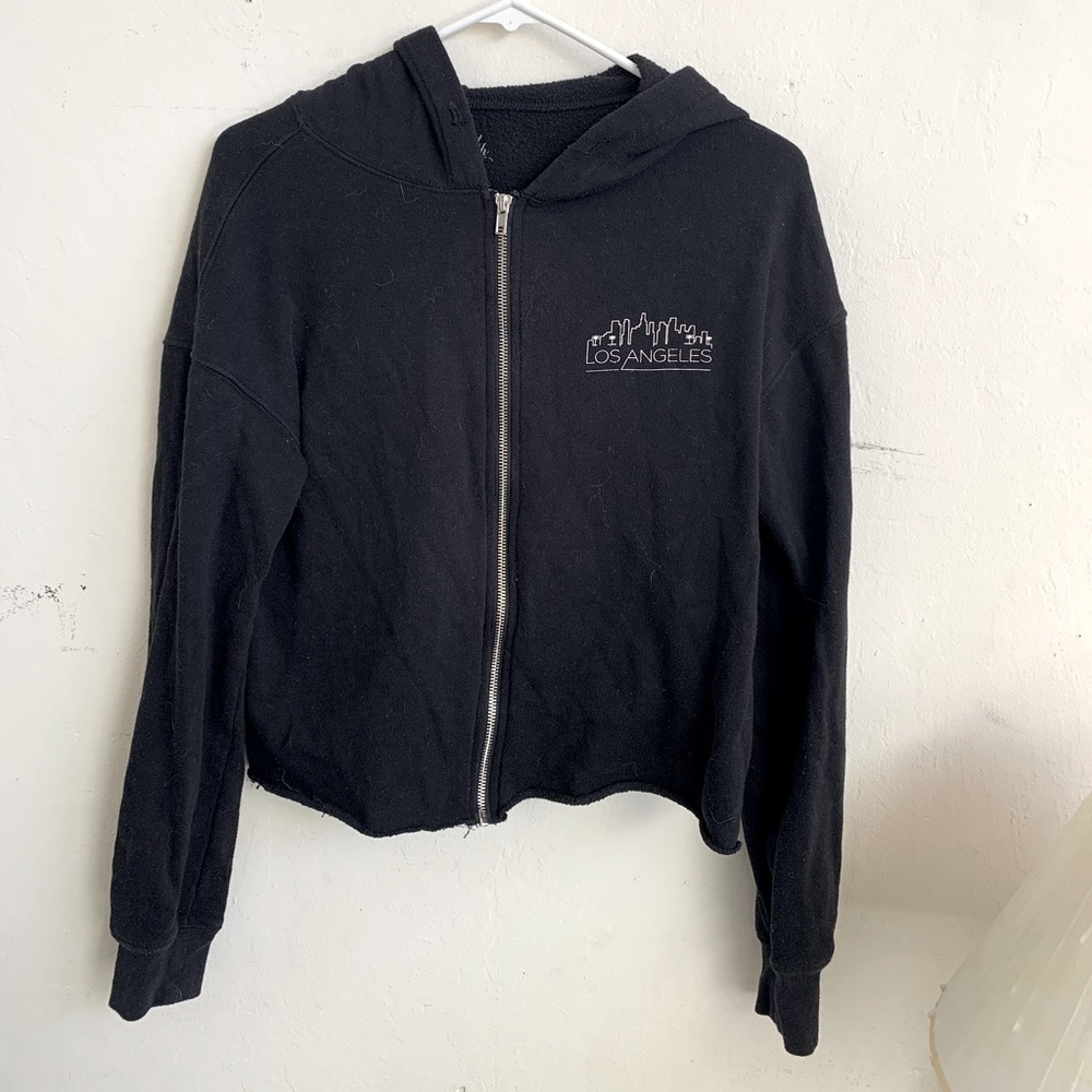 Black “Hollywood” Zip Up Cropped Hooded Jacket.